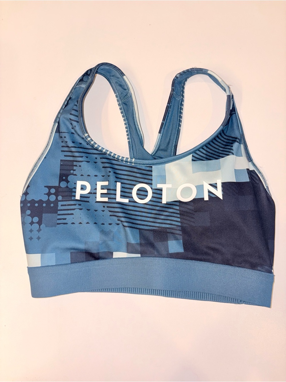 Adidas x Peloton Blue Geometric Print Sports Bra Removable Pads XS